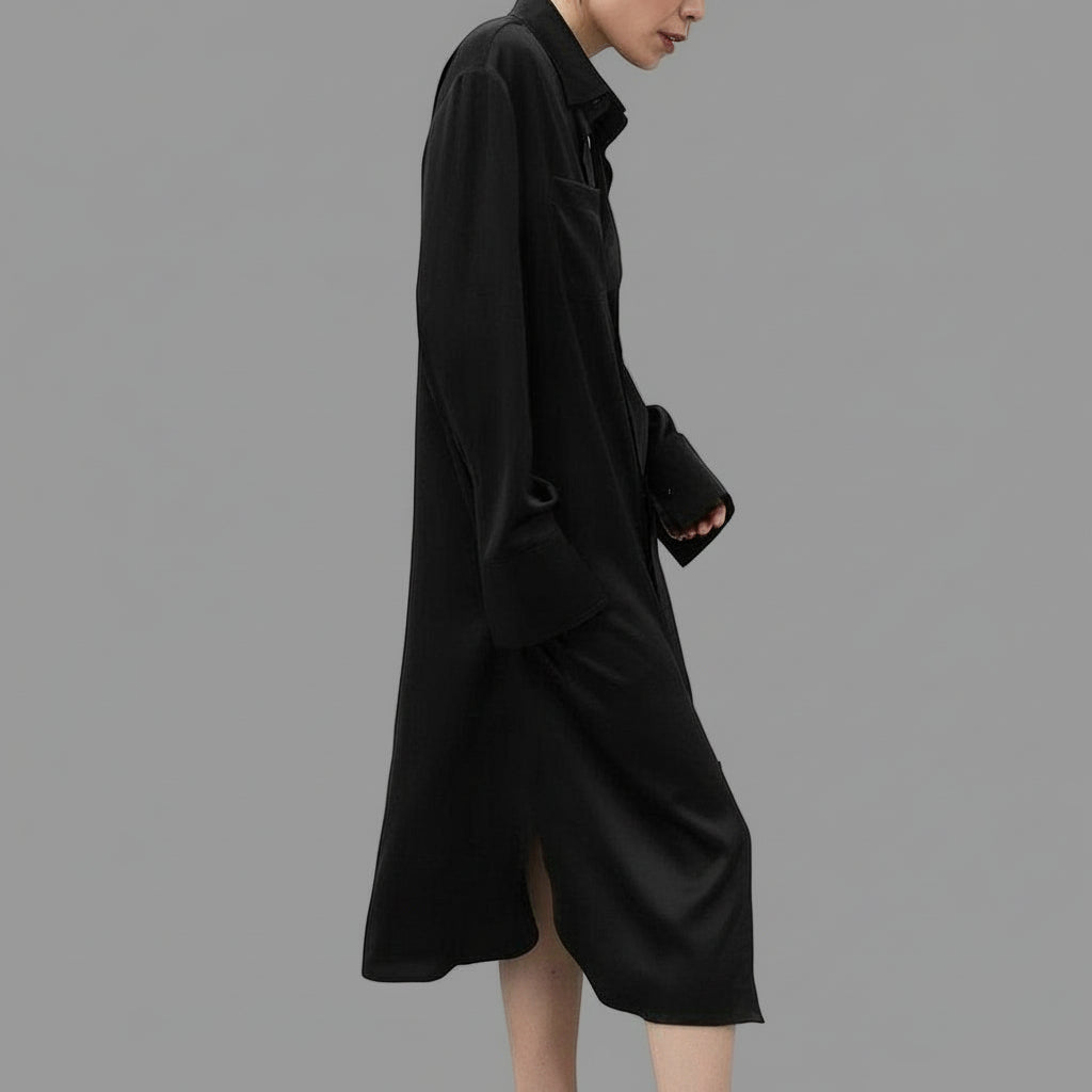 Jet Black Silk Shirt Dress