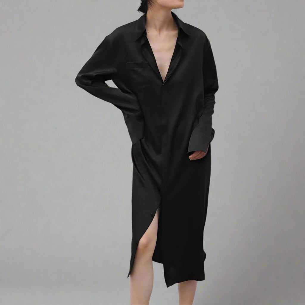 Jet Black Silk Shirt Dress