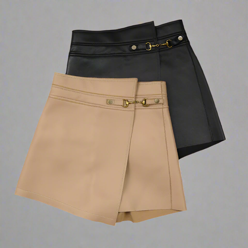 The best black leather mini skirt alternative—tailored, structured & effortlessly chic.