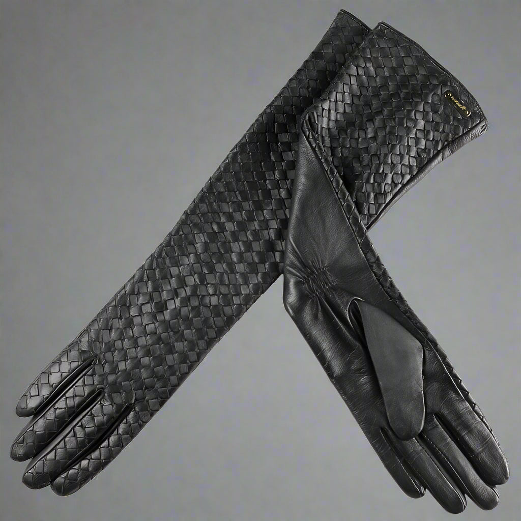 Woven leather gloves in natural light