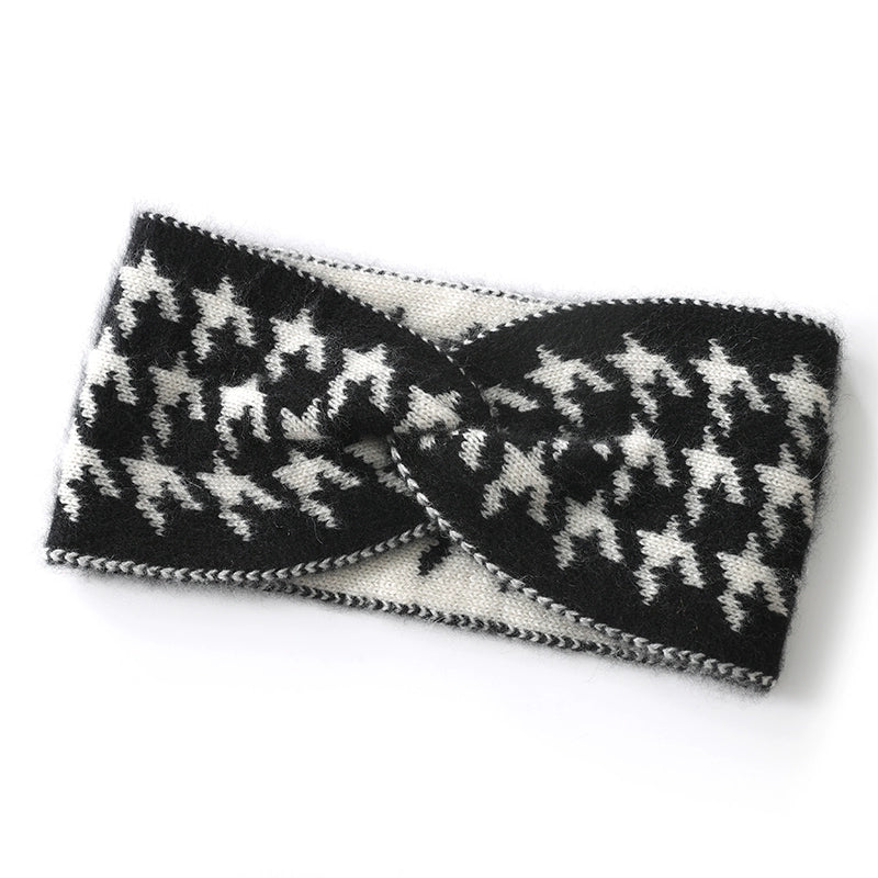 Black Cashmere Headband in Houndstooth