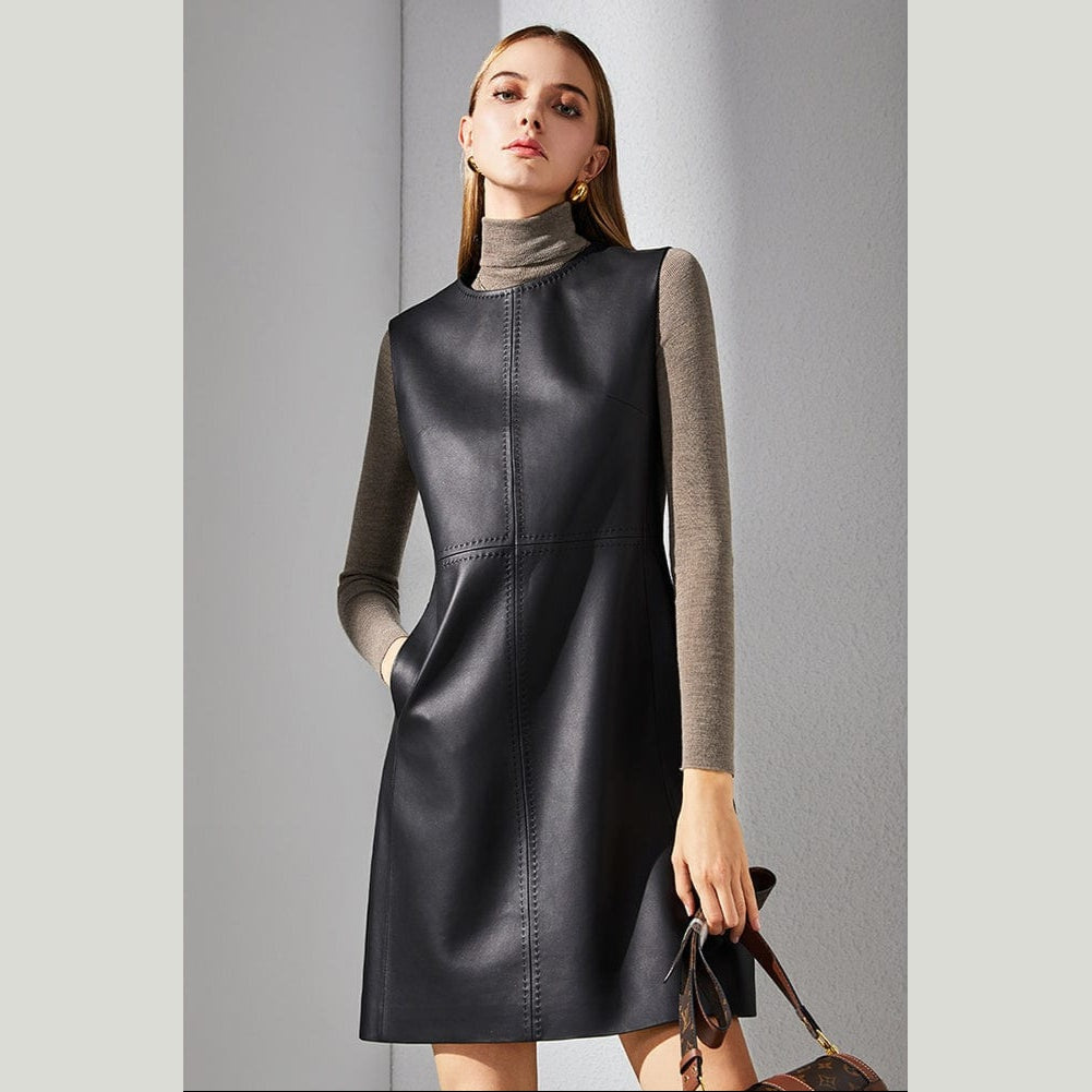 black leather dress