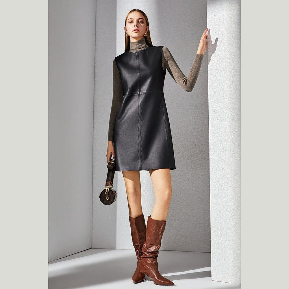 black leather dress