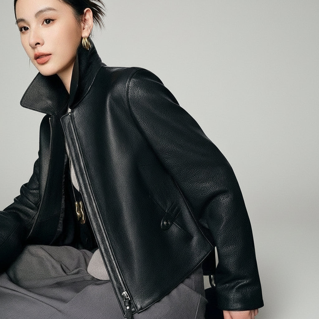 black moto jacket details