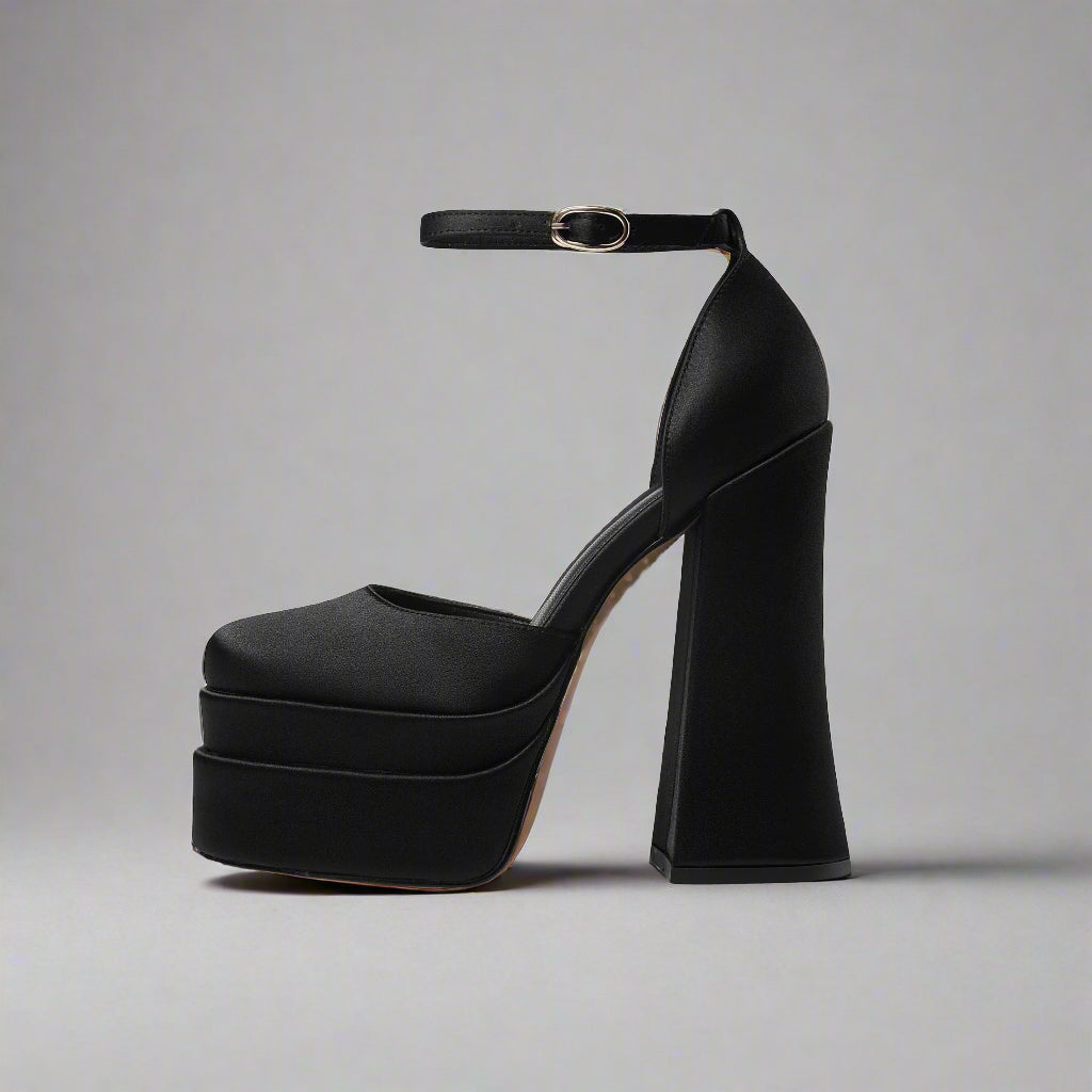 black satin platform heels