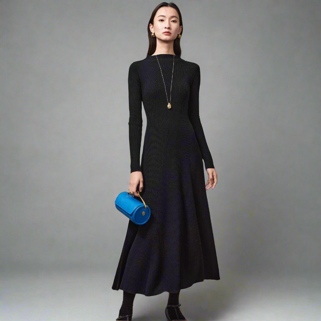 black wool knit dress