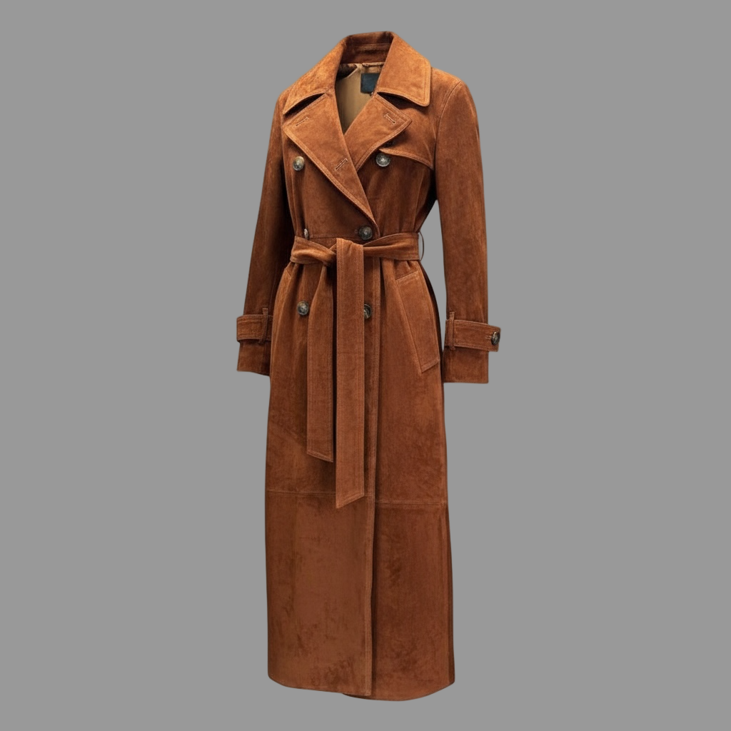 Italian Cinnamon Suede Trench Coat | Supple Elegance, Sculptural Details