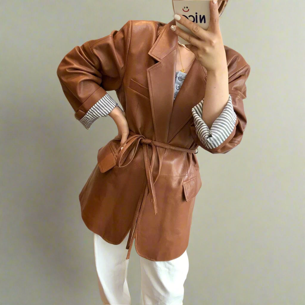 brown leather blazer