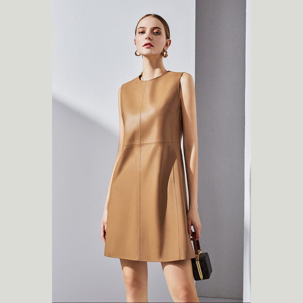 brown leather dress