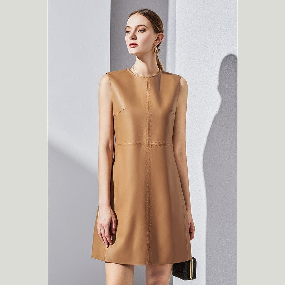 brown leather dress