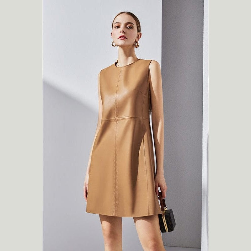 brown leather dress