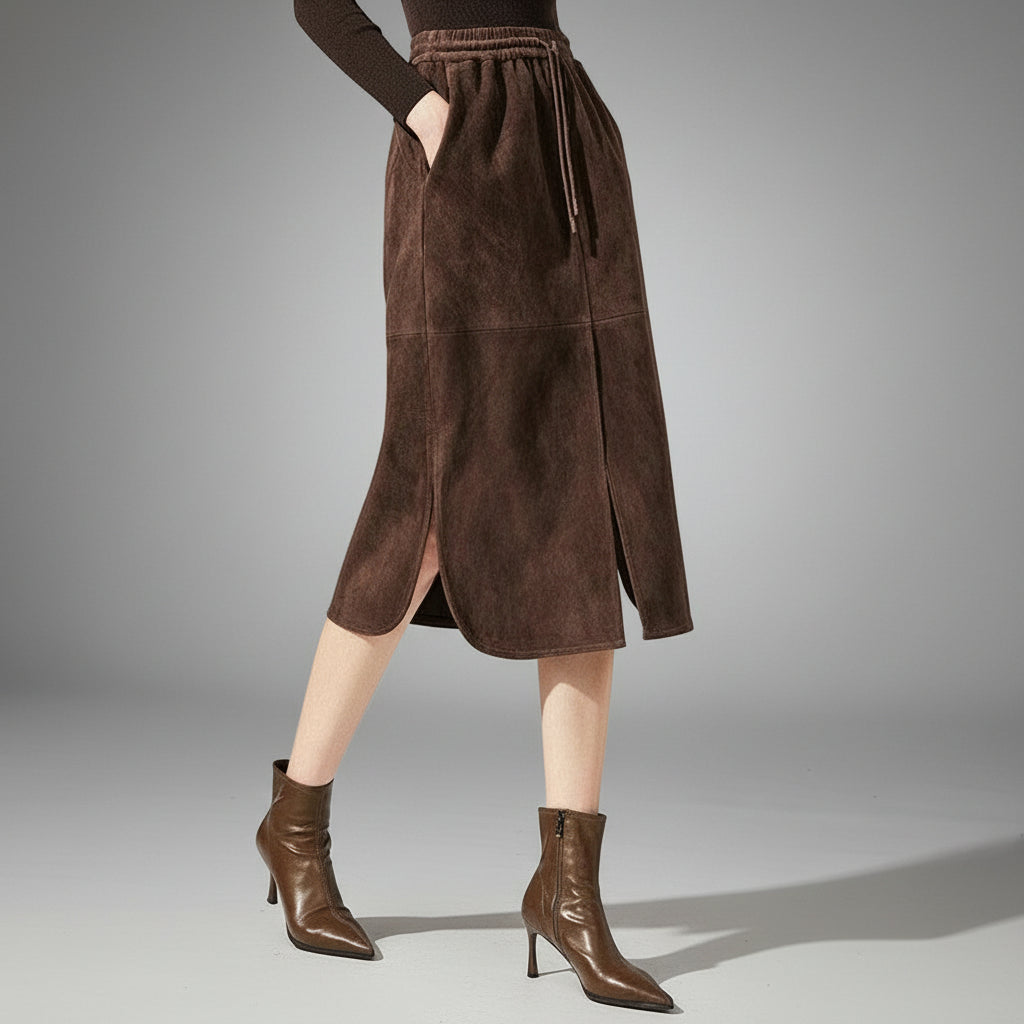 brown suede skirt womens