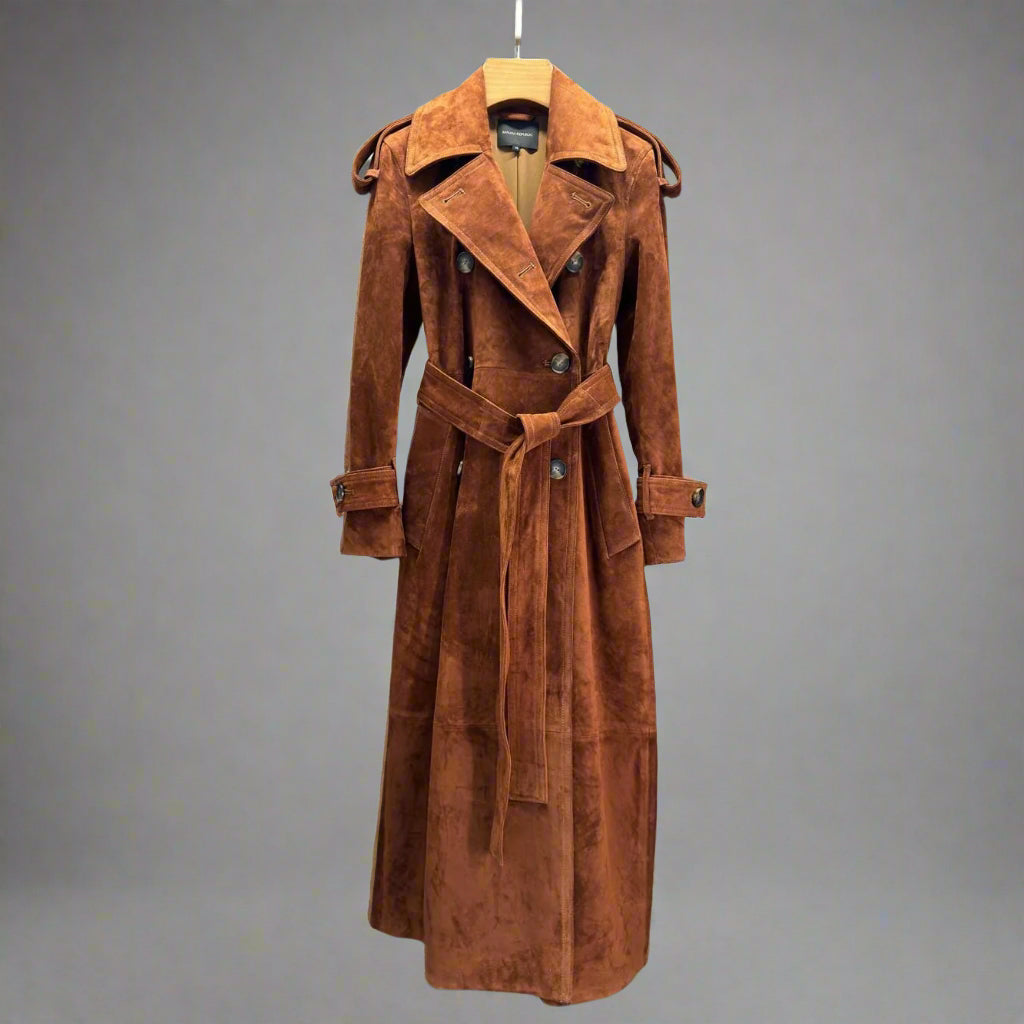 brown suede trench coat