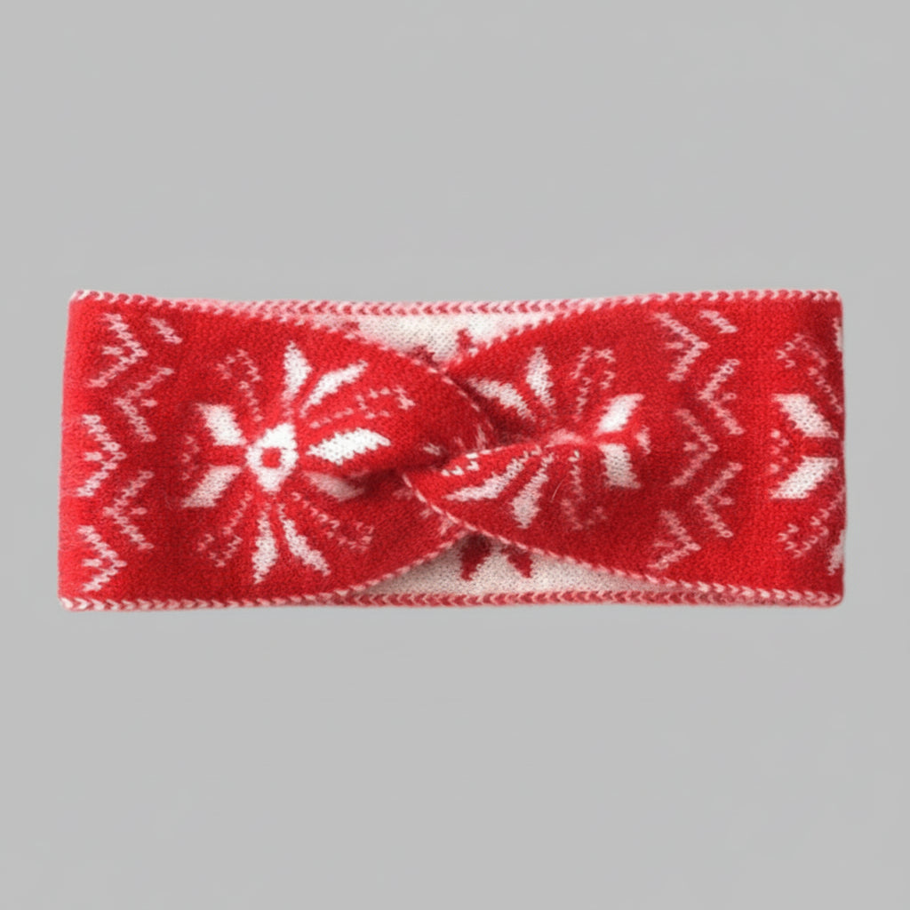 Cashmere Headband in Red Nordic Print