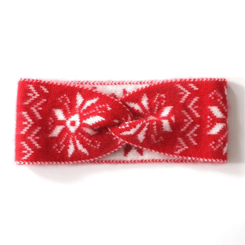 Cashmere Headband in Red Nordic Print