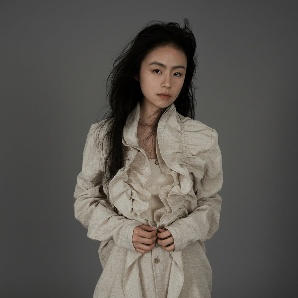 Bone Cotton & Linen Ruffle Abaya