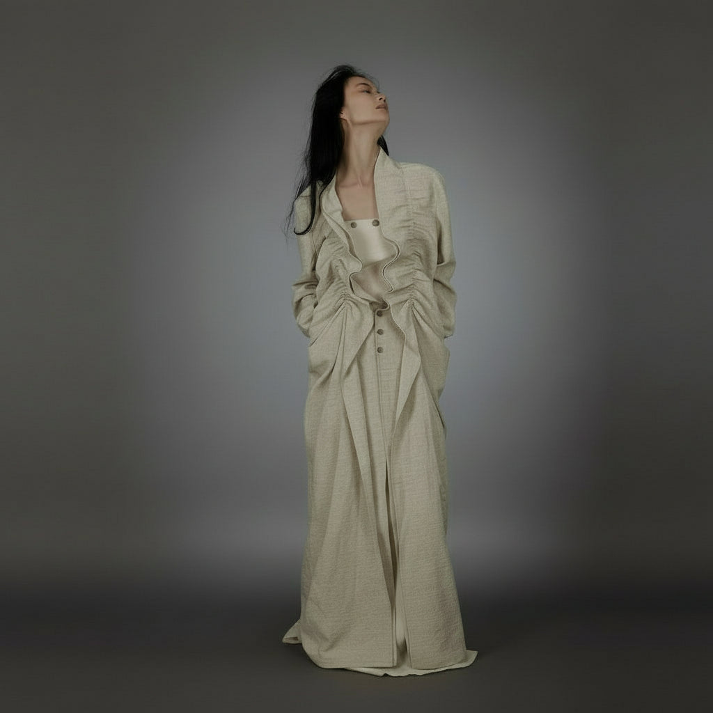 Bone Cotton & Linen Ruffle Abaya