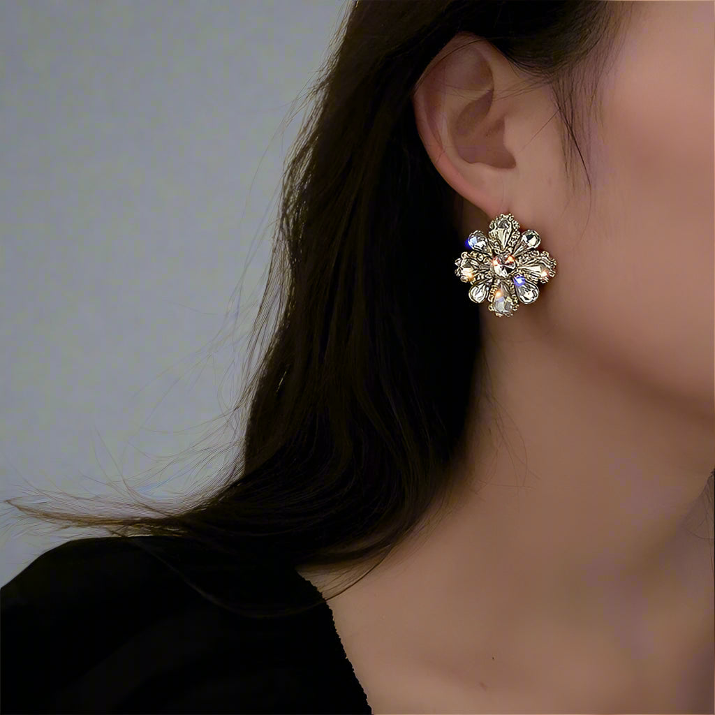 crystal earrings on ear