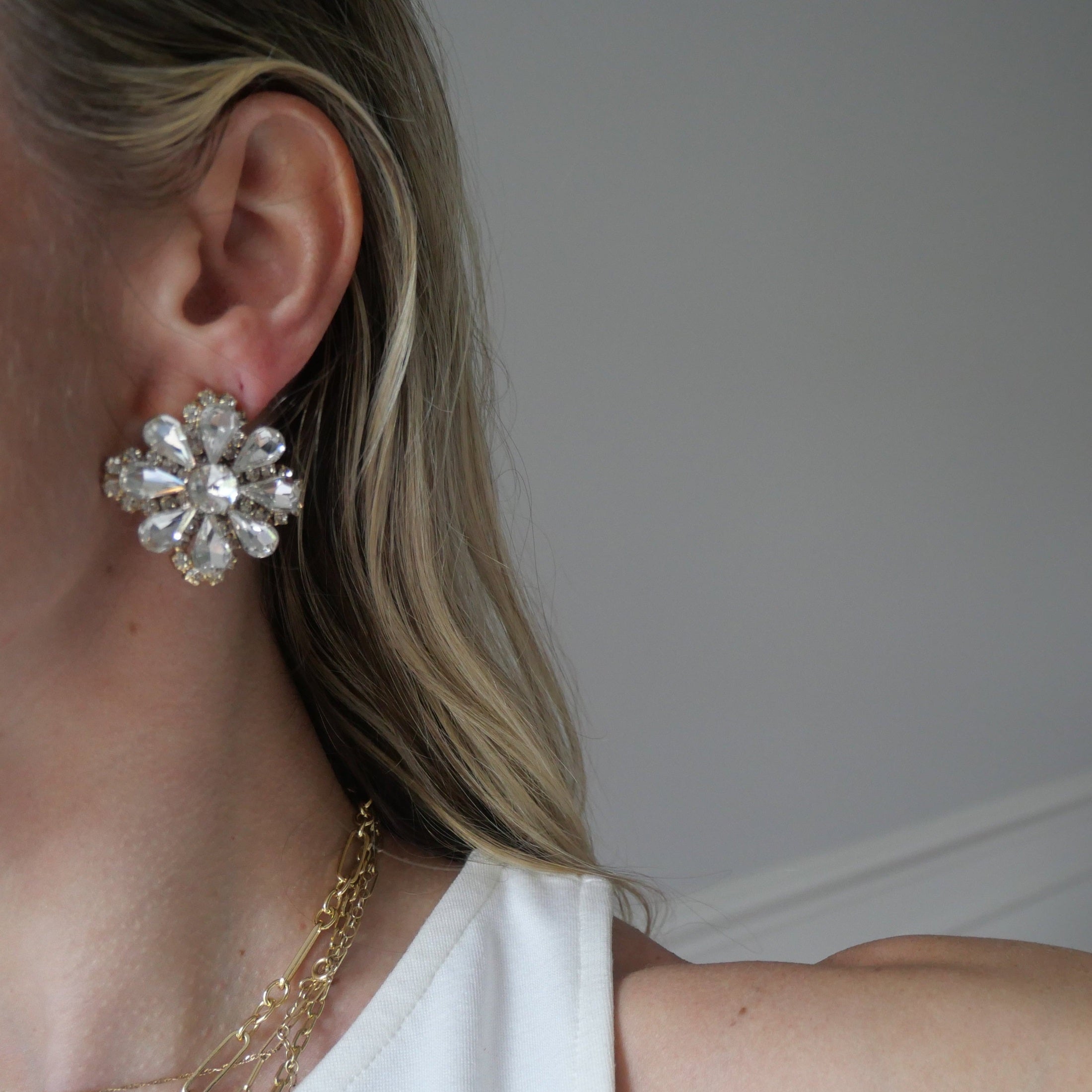 crystal earrings shown on ear