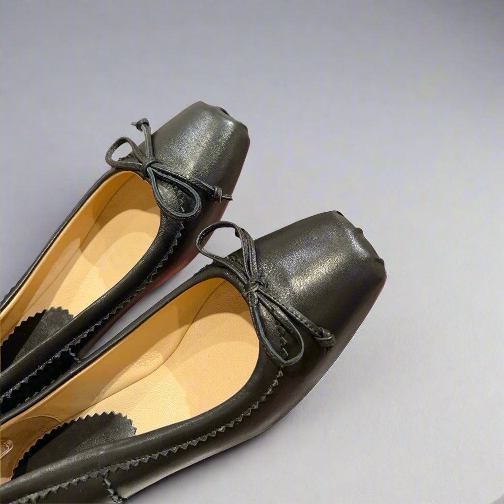 Black Nappa Leather Quiet Luxury Designer Ballet Flats for Women