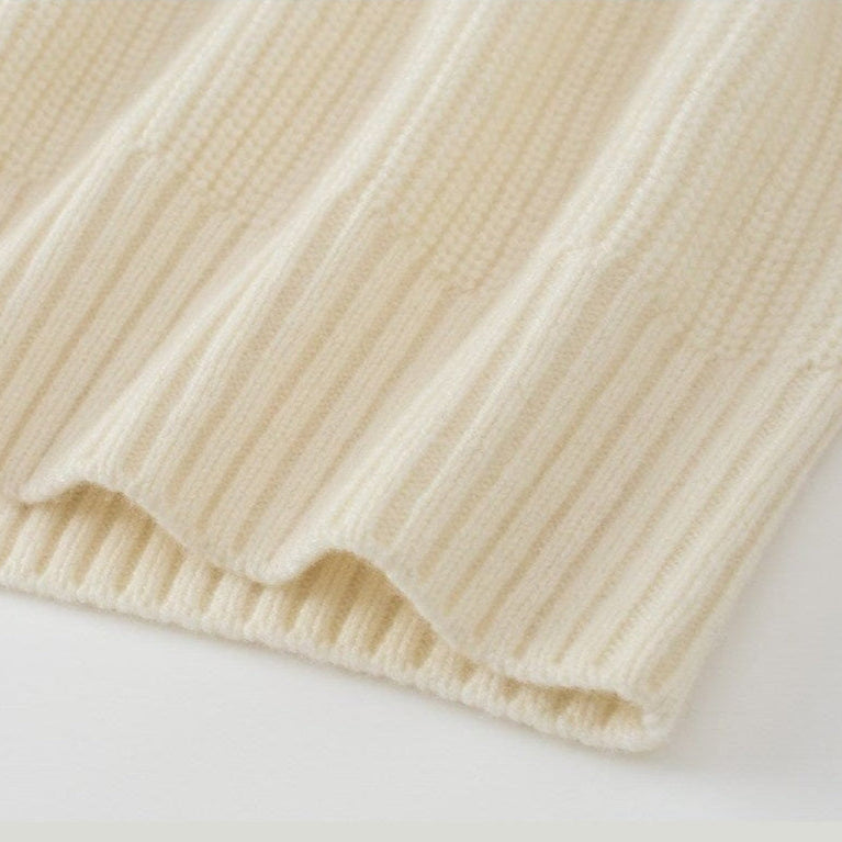 Detail view of cream cashmere sweater