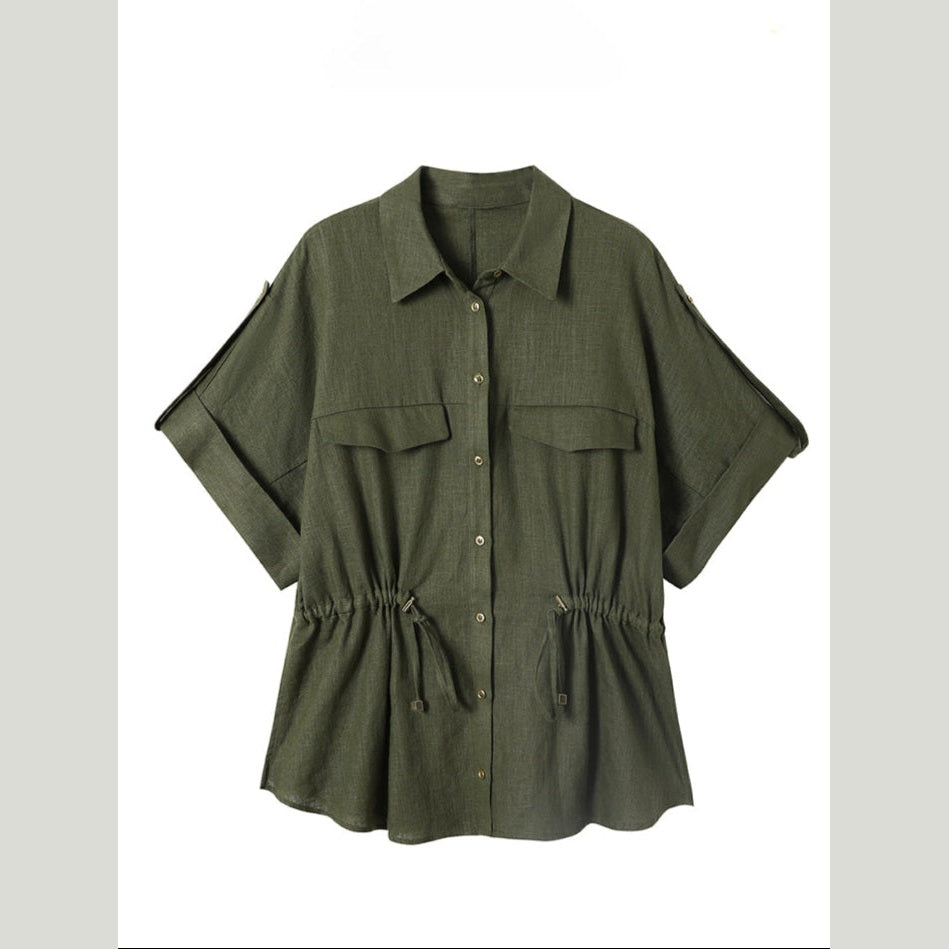 green linen shirt