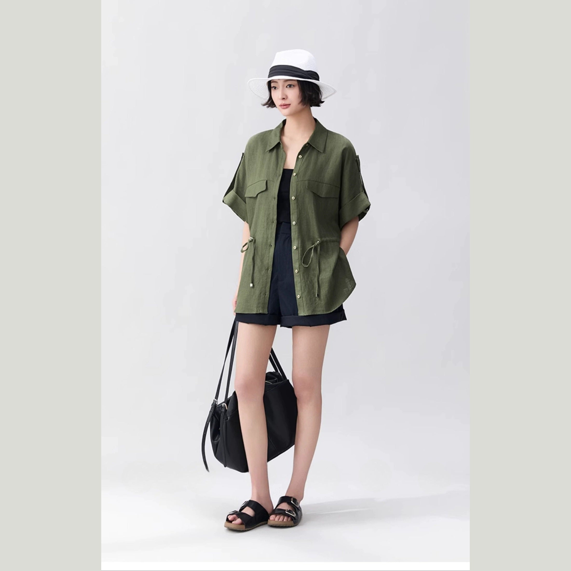 green linen shirt