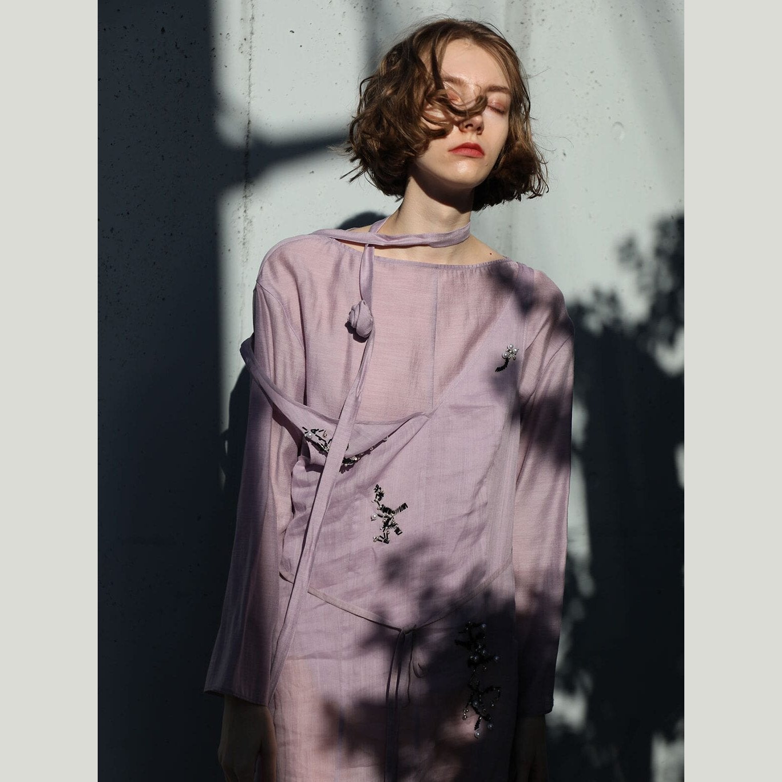 Hand Embroidered Lilac Ramie Dress