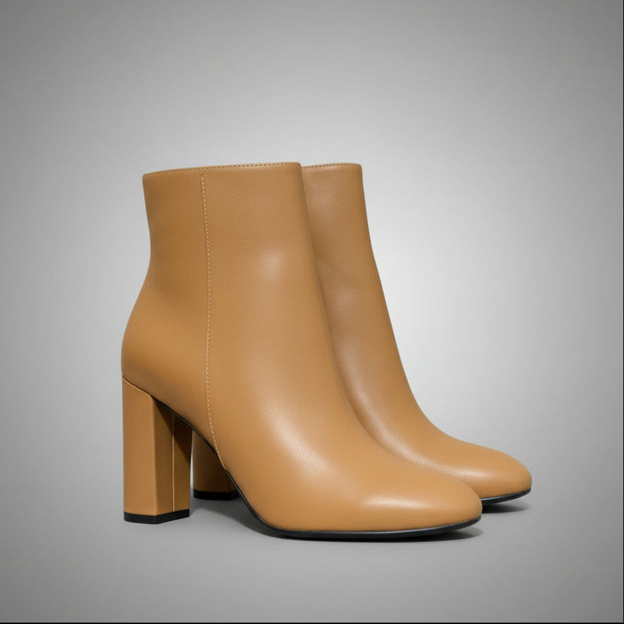 Leather Block-Heel Boots