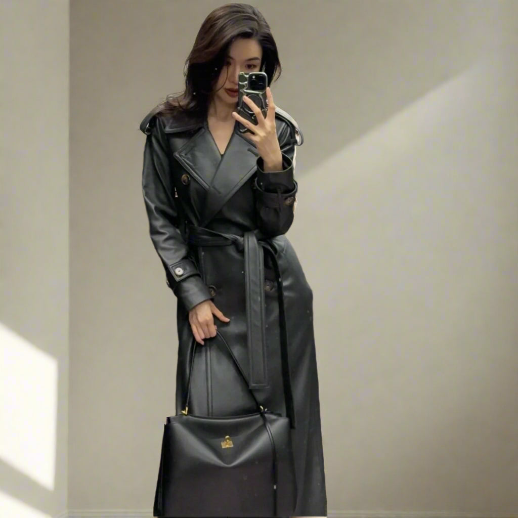 leather black trench coat