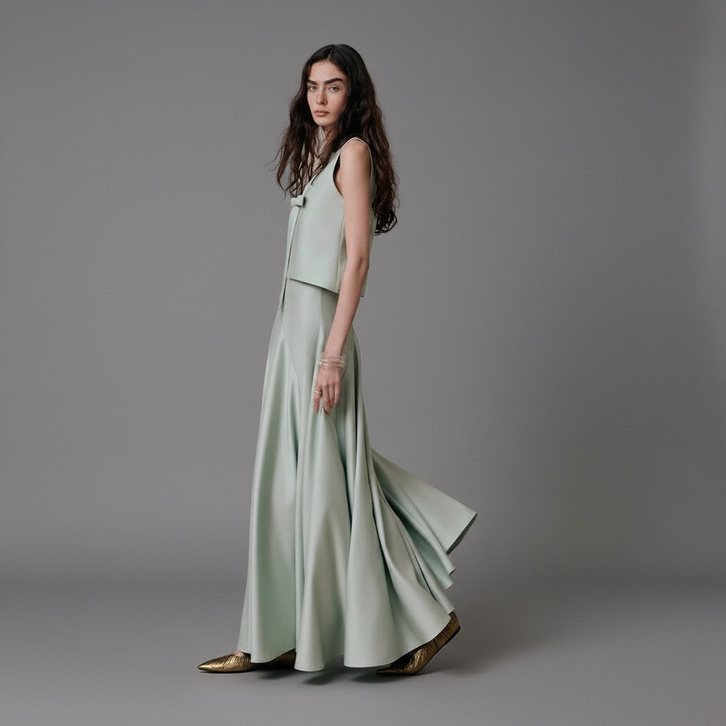 The Mint Green Papillon Top & Skirt Set