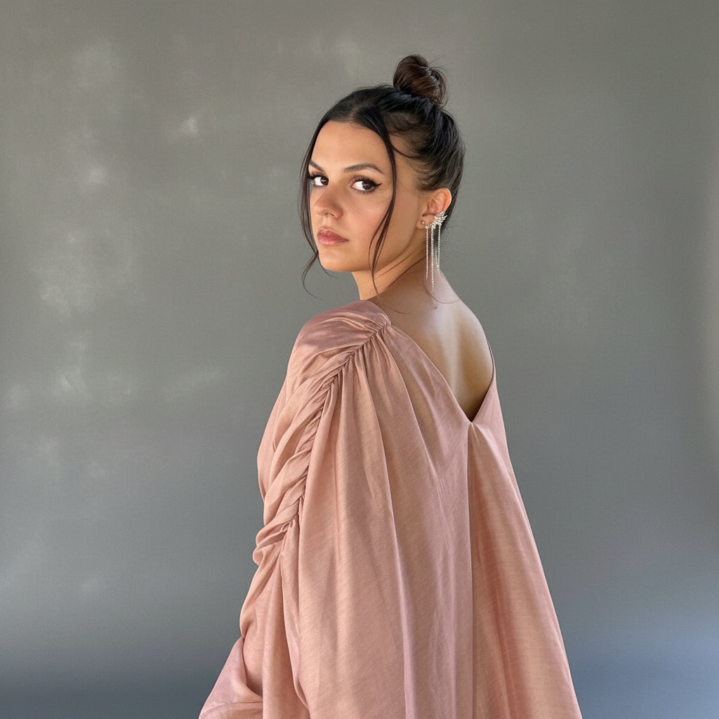 Peach silk maxi dress — detail