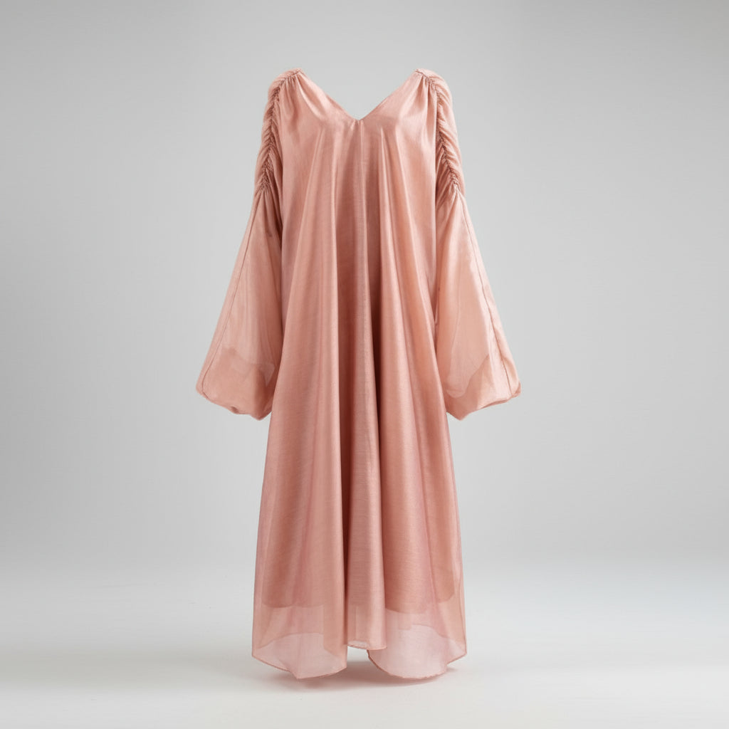 Peach silk maxi dress — detail