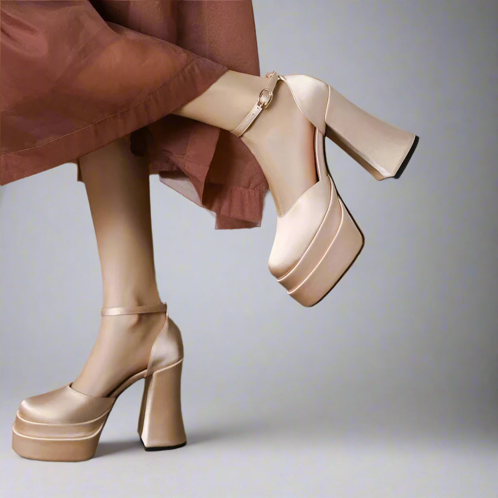 pink satin platform heels