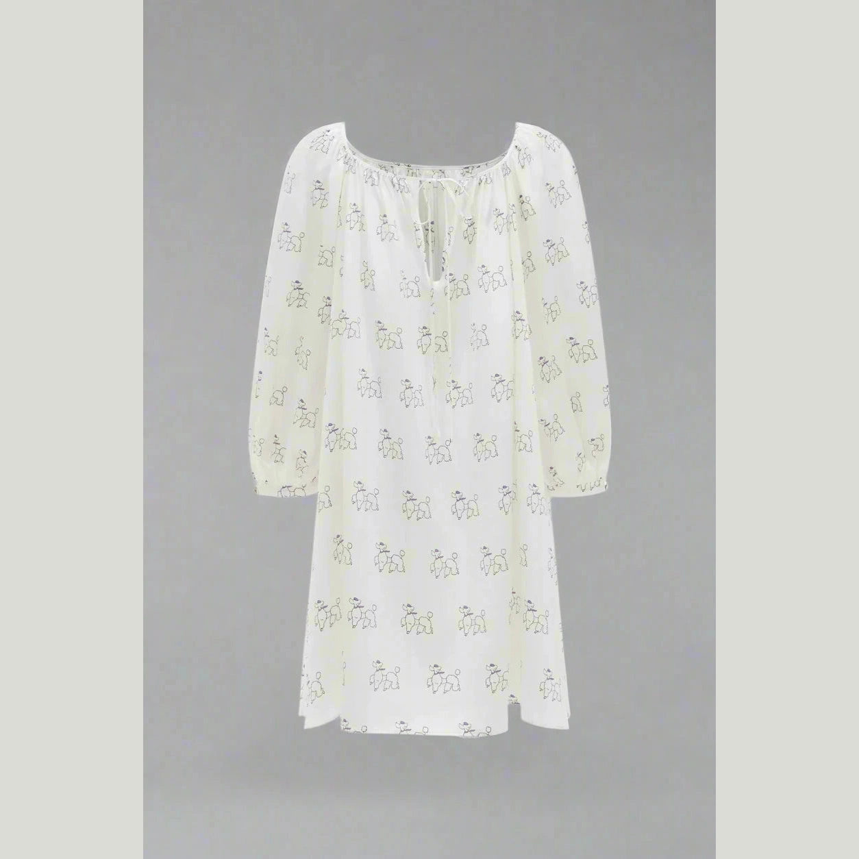 Puppy Dreams – Diamond Poodles Print Silk Puff Sleeve Dress