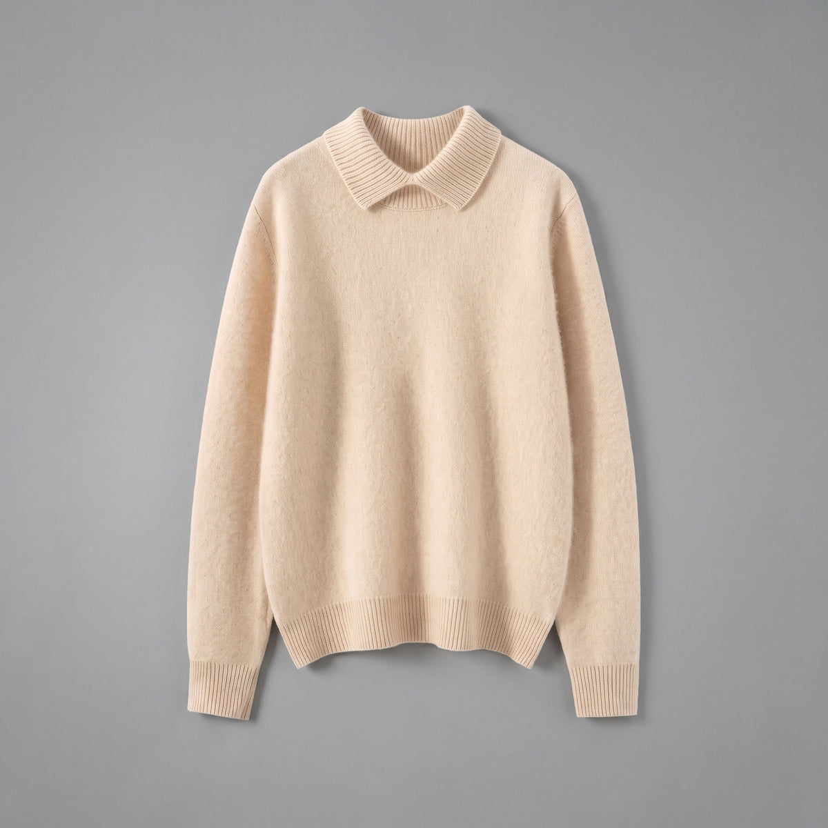 beige cashmere polo sweater, flat lay