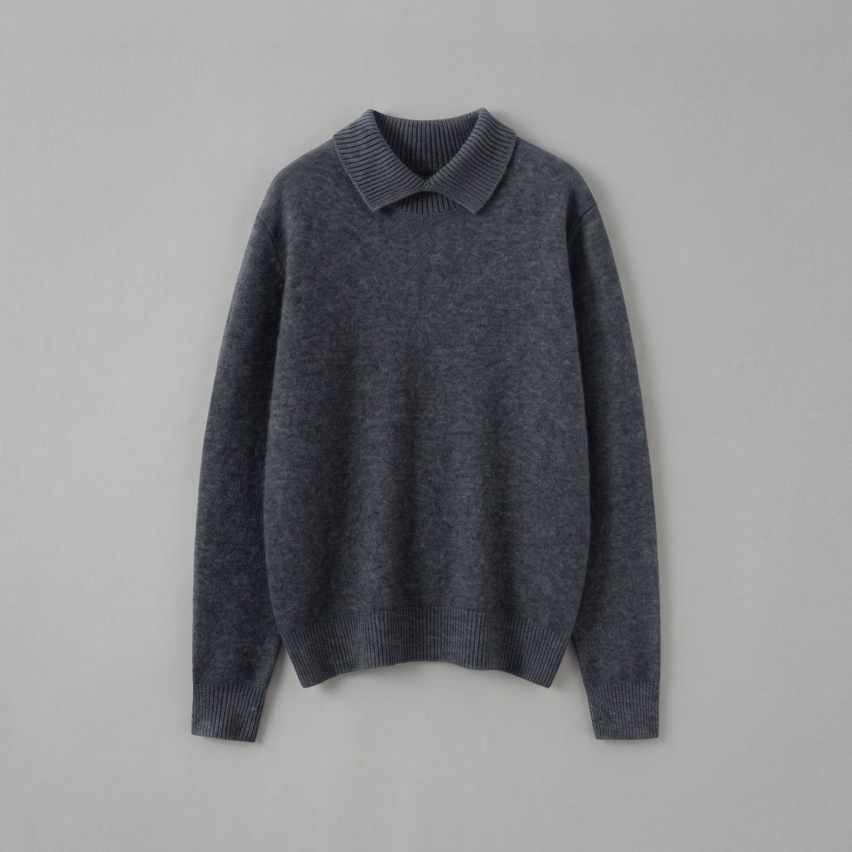charcoal cashmere polo sweater, flat lay