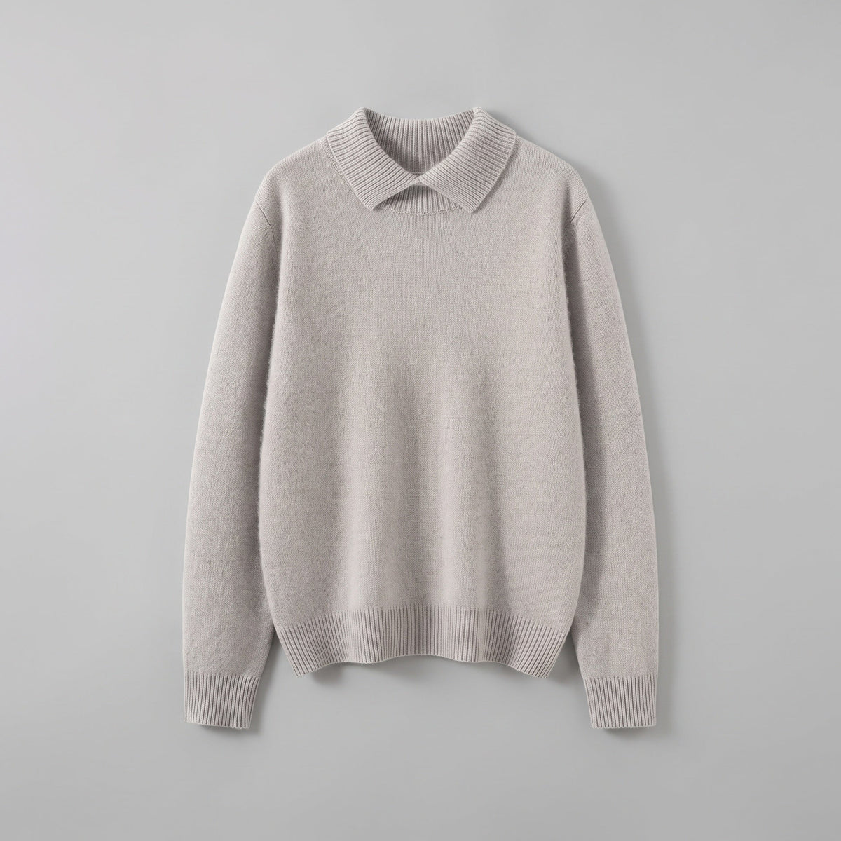 silver grey cashmere polo sweater, flat lay