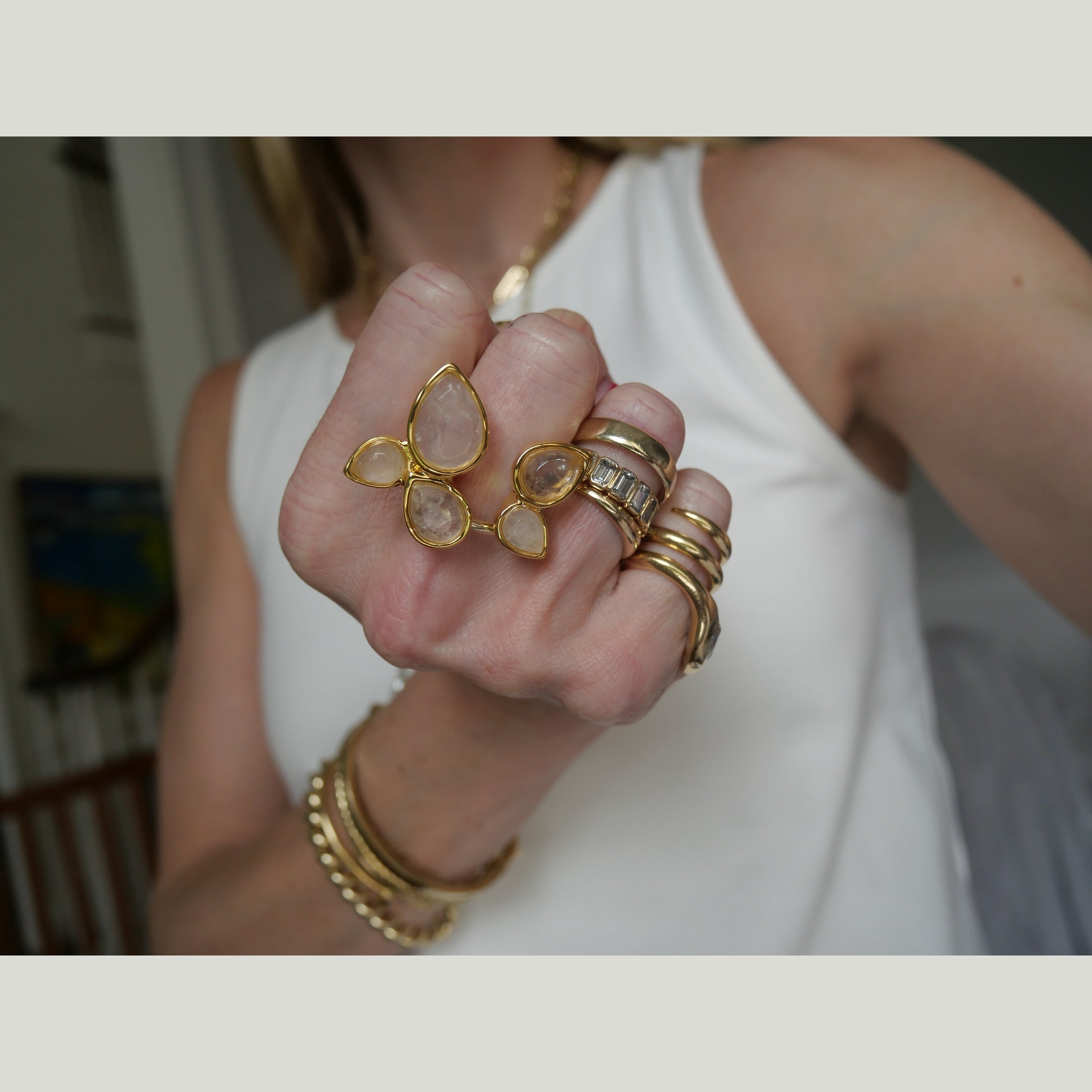 Gold Plated Rose Crystal Rings