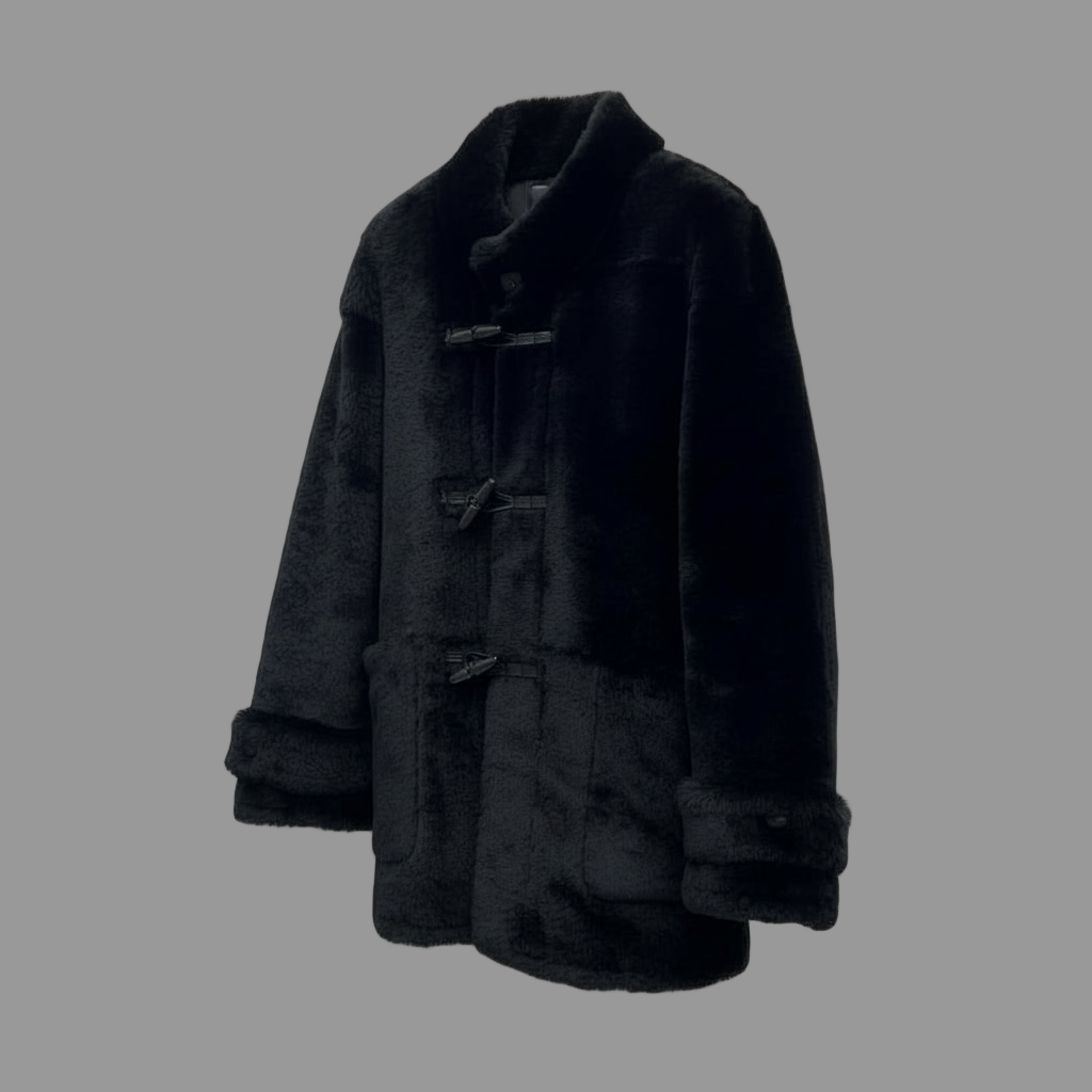 Plush black shearling coat, women's