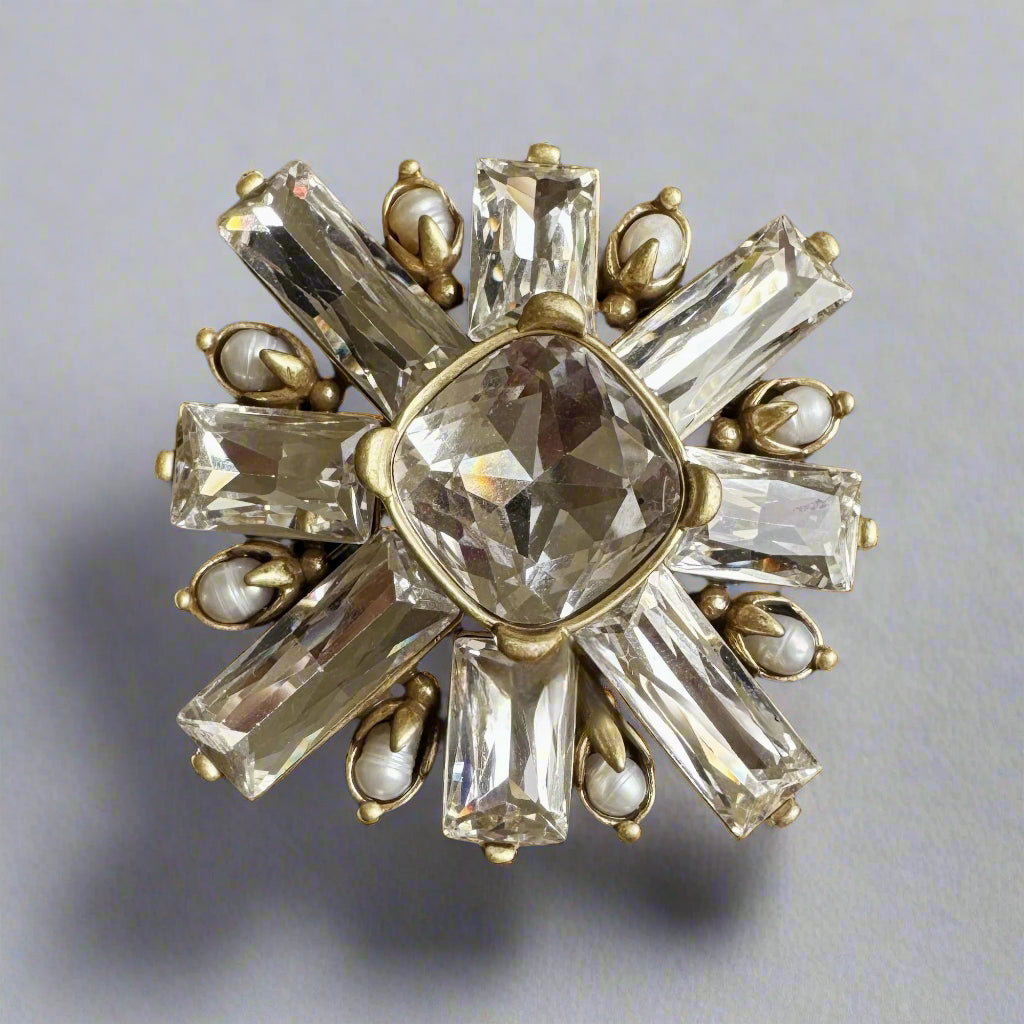 Rock Sugar Vintage Brooch with Freshwater Pearls
