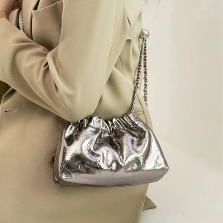 silver travel crossbody bag