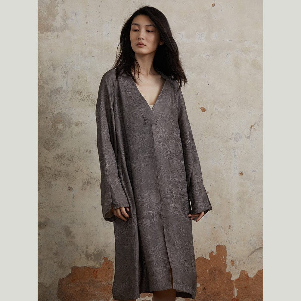 Soot Stone Silk Caftan Dress