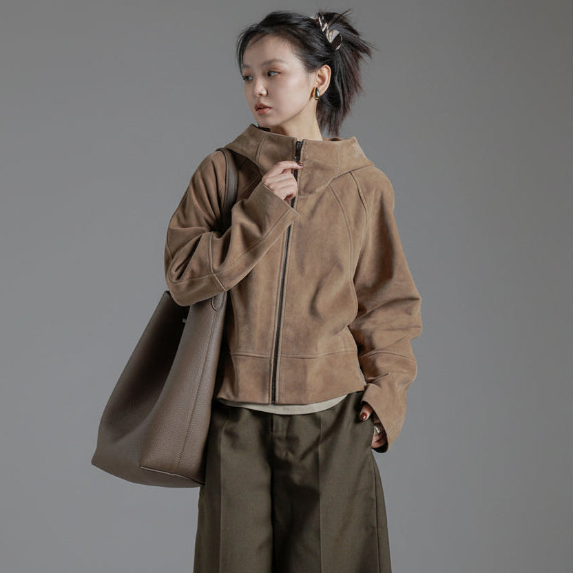 Cropped suede hoodie in soft lambskin