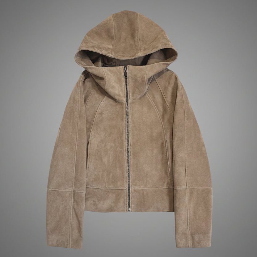 Lambskin suede hoodie, zip front