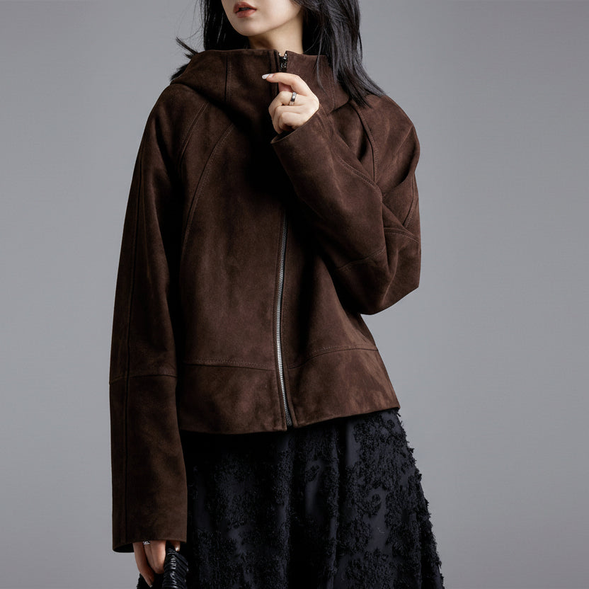Lambskin Suede Hoodie, Cropped | Aelse