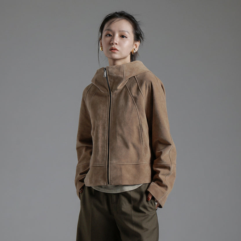 Lambskin suede hoodie with a matte suede finish