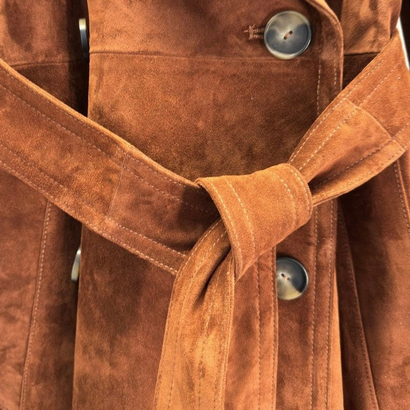 Italian Cinnamon Suede Trench Coat | Supple Elegance, Sculptural Details