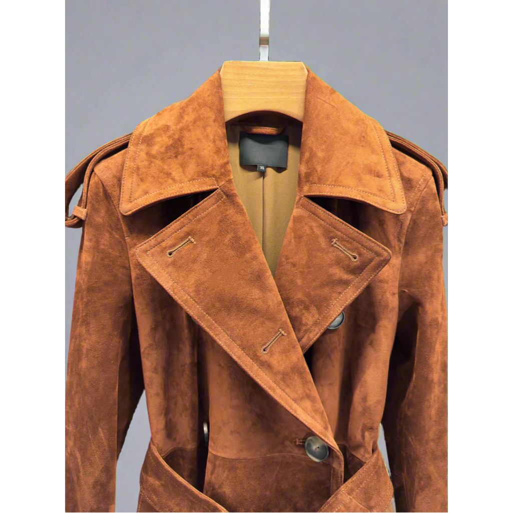 suede trench close up
