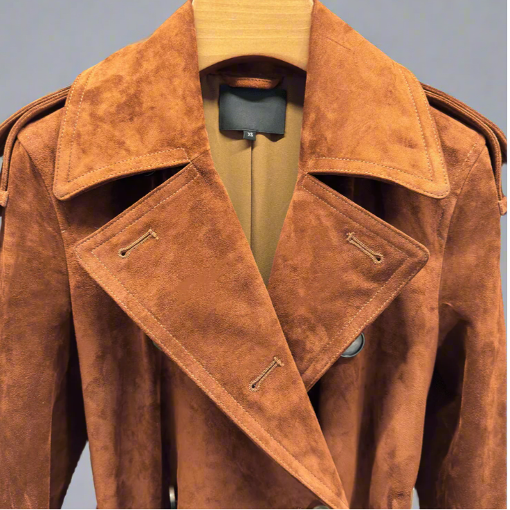 suede trench close up